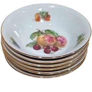 Vintage Kahla GDR Nappy Bowls Set of 6 Fruit Clusters in Centre w/Gold‎ Edging